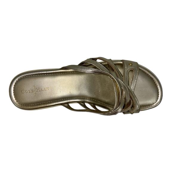 COLE HAAN Women's Sandals Gold Metallic Size 10 B Leather Wedge Slides Shoes‎ - Picture 11 of 14